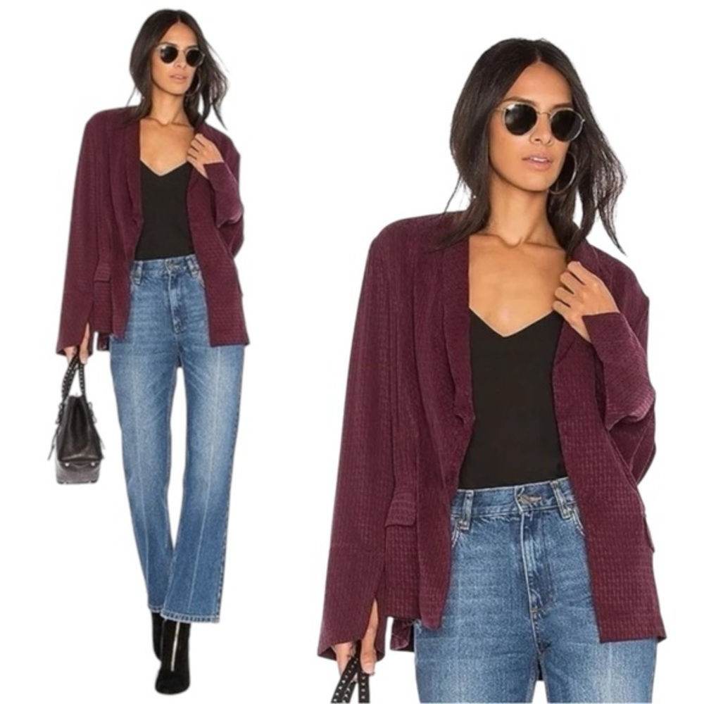 FREE PEOPLE Houndstooth Bonnie Cardigan / Blazer Relaxed Fit in Wine Size 0033